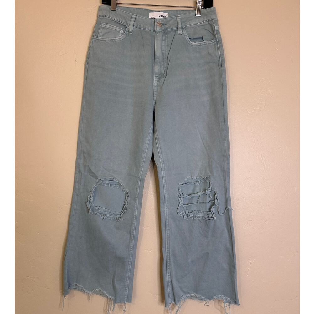 Vervet Mallard Green 90's Vintage Crop Flare Distressed Jeans - Picture 3 of 5